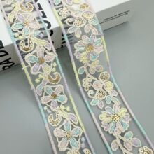 棉线花边辅料 欧根纱亮片刺绣服装辅料 马卡龙色童装衣领裙摆配饰