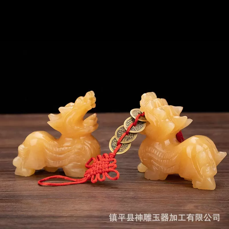 天然玉石黄玉貔貅摆件一对家居客厅办公室玄关皮丘摆设装饰品礼品