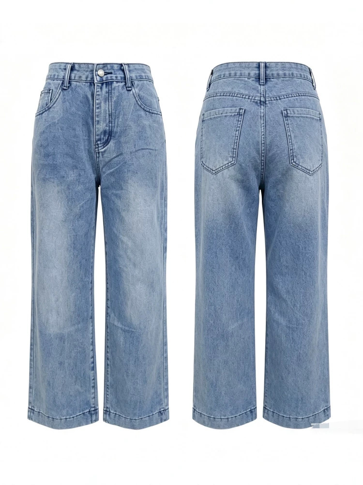 Jeans de Pierna Ancha para Mujer de Mezclilla de Algodón, Cintura Alta, Sin Elasticidad