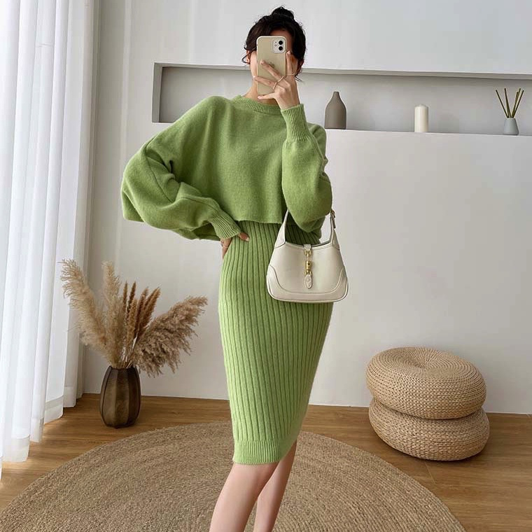 Autumn and Winter Korean Style Lazy Style Sweater for Women, Loose Chic Blouse Top, Two-Piece Set, Knitted Camisole Dress