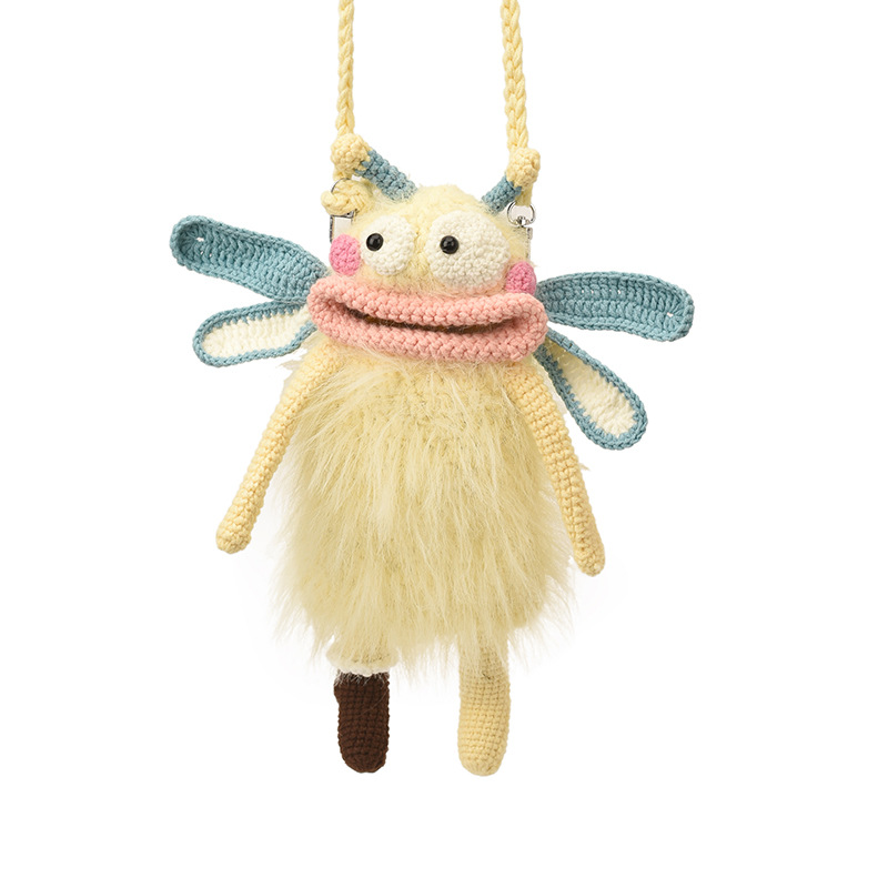Hand-held ganchillo muñeca fea bolsa de hombro extraña bolsa de mochila de bebé invierno de peluche bolsa de salchicha boca de niños