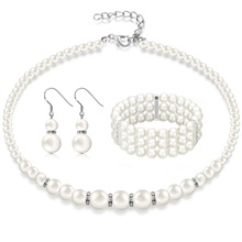 跨境爆款欧美时尚饰品 小众设计感镶钻颈链耳环 气质珍珠项链套装