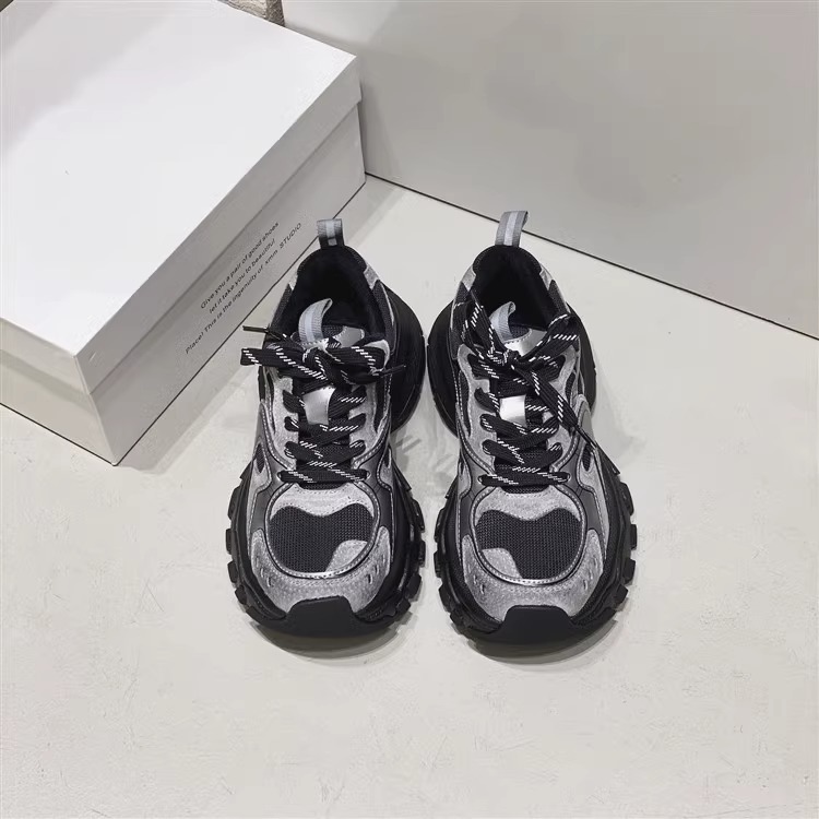 Genuine Leather Distressed Thick Soled Dad Shoes Ins 2024 Spring New Height Increasing and Slimming Casual Sports Shoes_voghion.com