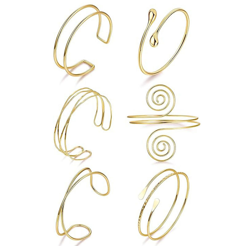 European and American Cross-Border Geometric Armband Set, Personalized Exaggerated Metal Hollow Arm Bracelet, Adjustable Open Bracelet for Women