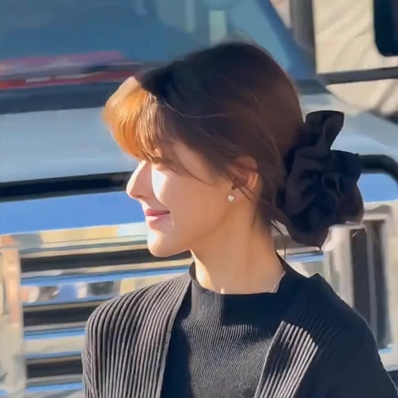 Textura transfronteriza simple satén anillo de cabello de intestino nuevo estilo francés cuerda de cabeza de color sólido gran cola de caballo adornamiento de cabello de alta calidad