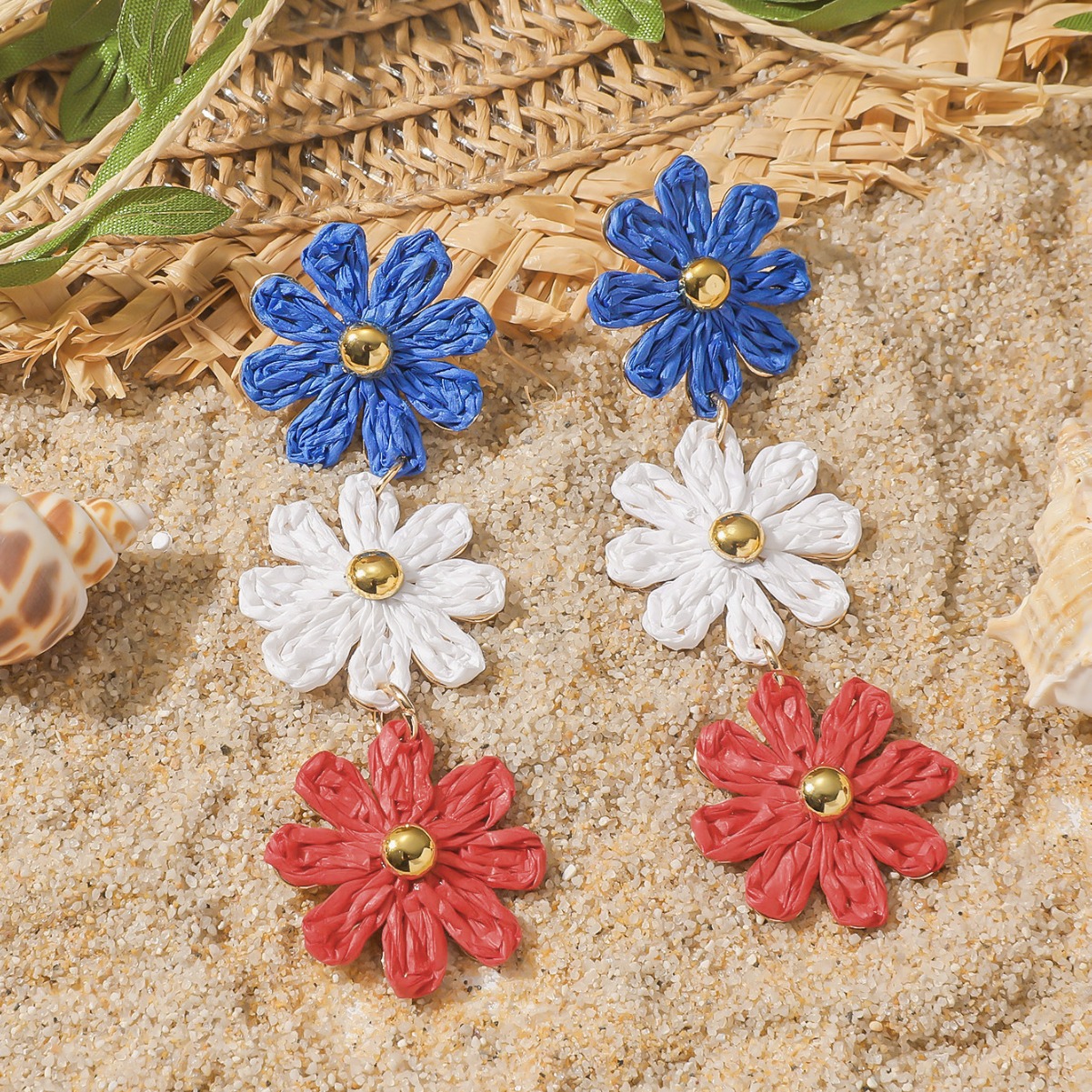 16g Weight Steel needle Ear Needle Material Drop Earrings Classification 1 Pair Quantity Holiday, Daily Occasion raffia, Iron Material Flower Pattern All Seasons Season Women's Gender Pastoral Style 1 Pair Pastoral Flower Raffia Iron Drop Earrings 8