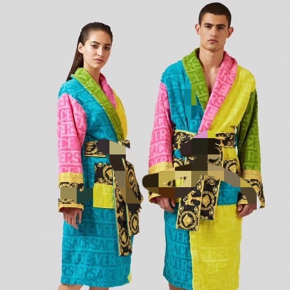 跨境VERS美杜莎纯棉浴袍吸水毛巾料情侣浴衣睡袍长款速干冬彩色