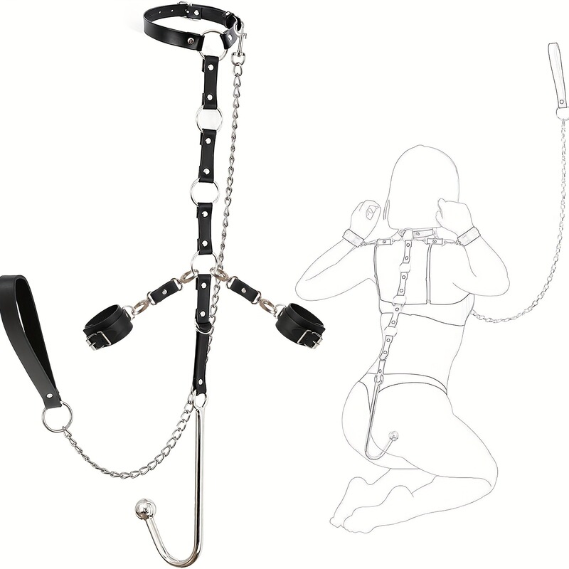 Adjustable Handcuff Collar Sm Erotic Fetish Role-Playing Couple Sex Toy Restraint Anal Hook Butt Plug