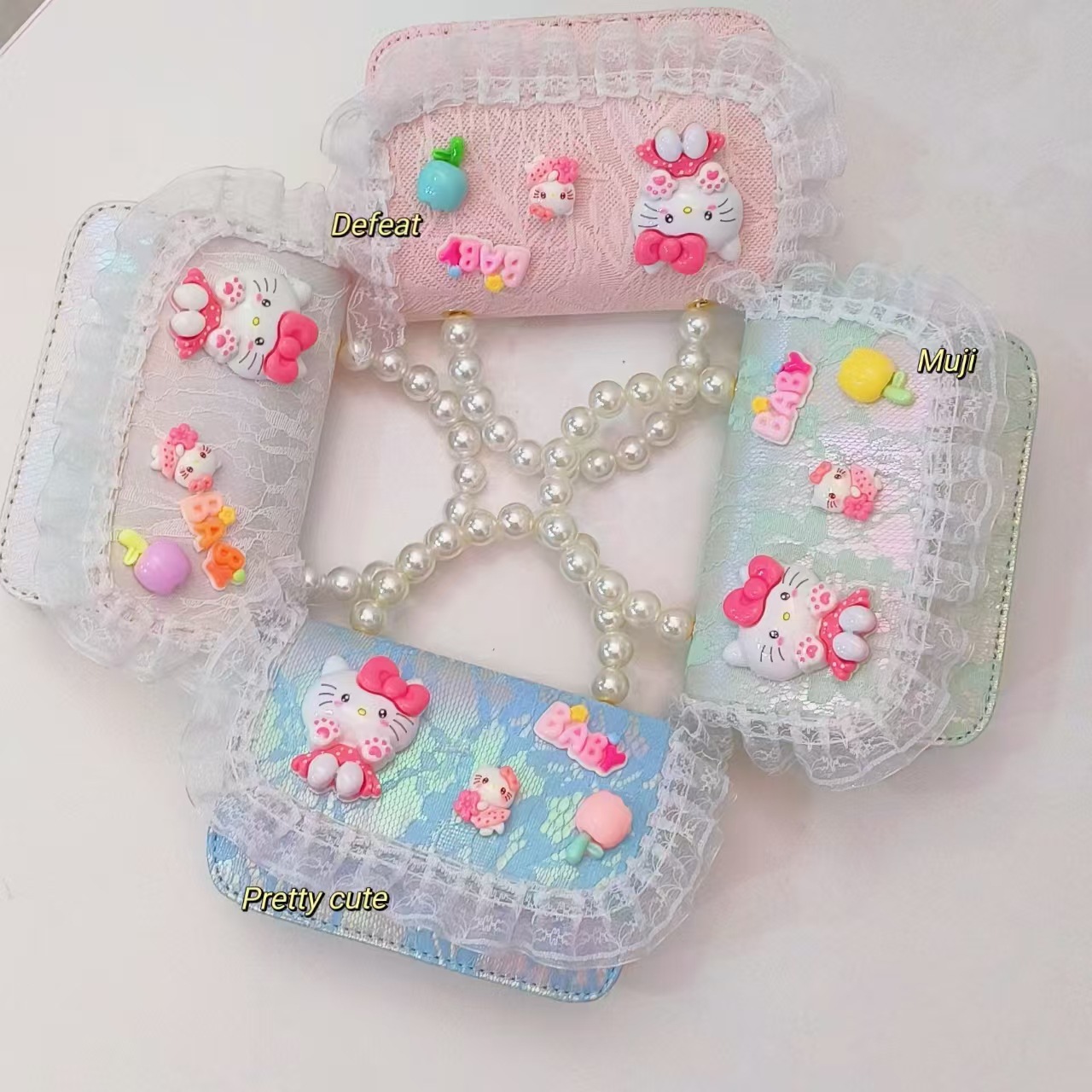 Cartoon KT feline bolso bolso de perla bolso de hombro mochila bolso de cambio bolso de cadena bolso pequeño bolso cuadrado bolso para niños