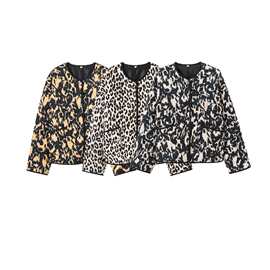 2024秋季新款女装  欧美风时尚简约百搭印花按扣长袖夹克 8110506