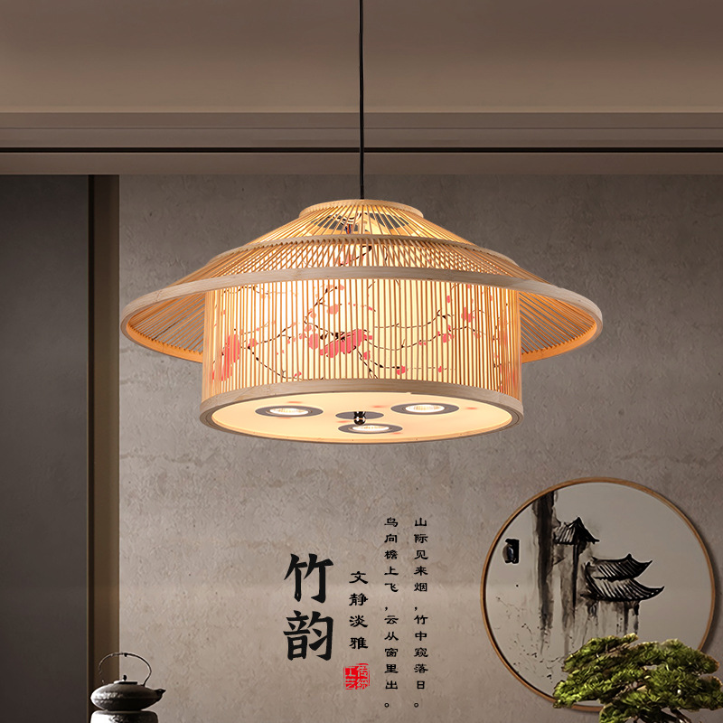 Moderno restaurante chino araña caja restaurante B & B té tatami olla caliente restaurante bambú tejido con lámparas de foco