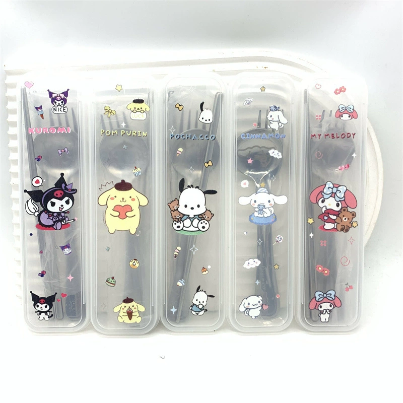 Портативный набор столовых приборов (Sanrio) Cinnamoroll 3 предмета — ложка, вилка, футляр, лёгкий дорожный набор
