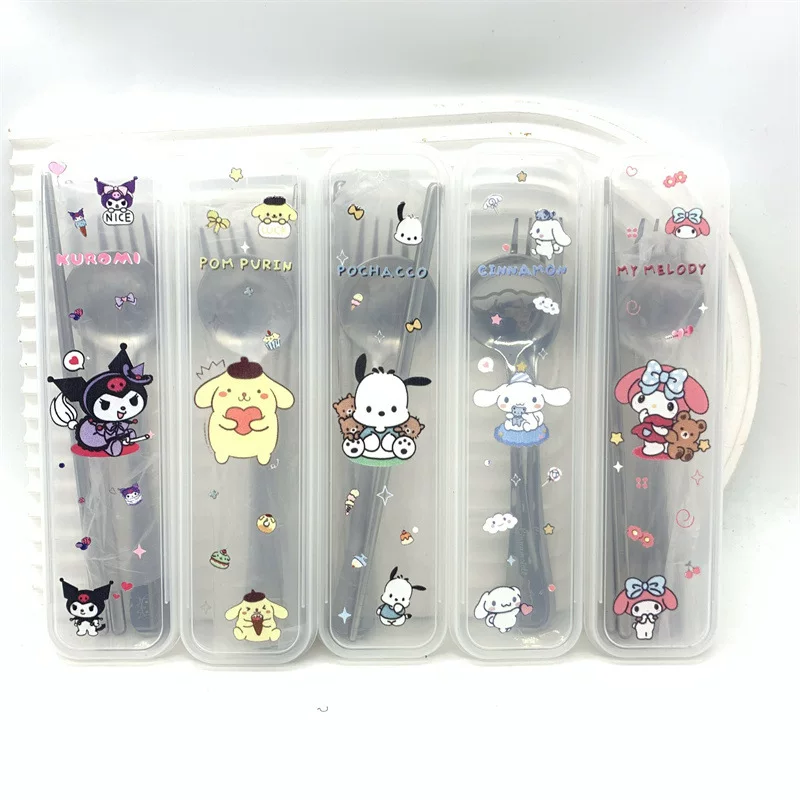 Портативный набор столовых приборов (Sanrio) Cinnamoroll 3 предмета — ложка, вилка, футляр, лёгкий дорожный набор