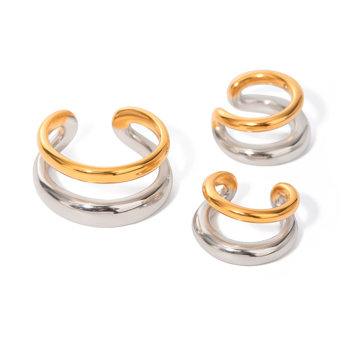 Europa y los Estados Unidos transfronterizos en el estilo de moda simple 18k oro acero inoxidable color de doble capa un par de joyas de orejas