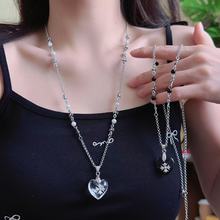 甜酷辣妹风水晶爱心十字架串珠项链女小众高级感锁骨链颈链配饰潮
