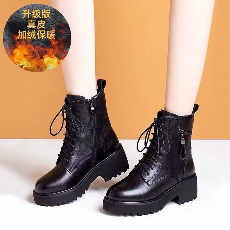 2024 новые сапоги Martin с толстой подошной каблукой плюс флисовые нескользящие британские сапоги женские дикие мягкие хлопчатобумажные сапоги