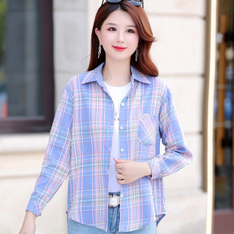 女性の長袖の綿の大きいサイズの格子のシャツの女性のファッションの修身はファッションの婦人服の上着のコートに合わせます。|undefined