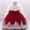 Lace small princess costume for early age with bow, evening dress, suitable for import, special occasion clothing