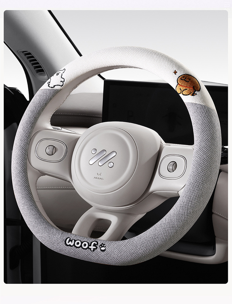 Cotton and linen steering wheel cover four seasons universal cartoon line dog car handle cover advanced sense ultra-thin anti-slip sweat-absorbent handle cover