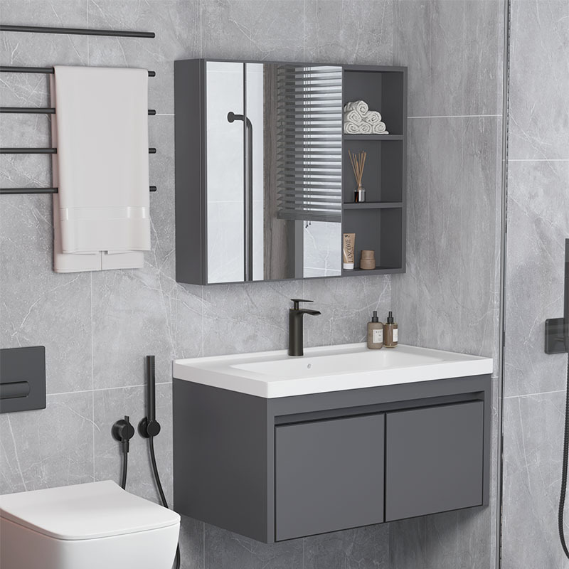 Engrosado espacio de aluminio baño gabinete combinación inodoro de cerámica cuenca integrada mesa de lavado lavabo gabinete