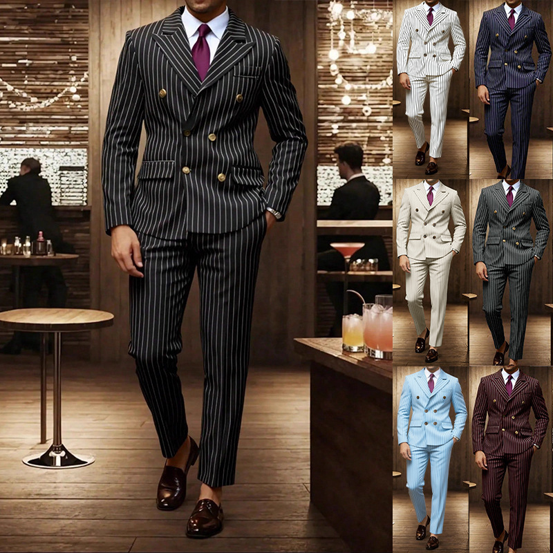 2026 Cross-Border European and American Men's Suits, Men's Striped Suits and Trousers, Business Dinner, Wedding 241014