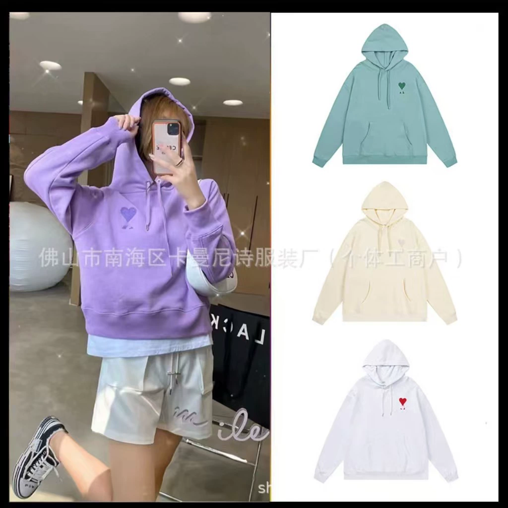 Приливная бренд AM * хлопковая свитер осень-зима новая маленькая любящая вышивка с капюшоном свитер свободная повседневная пара пальто