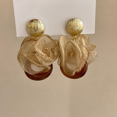 美拉德咖色花瓣圈圈耳环女高级感复古网纱气质耳钉轻奢小众耳饰品