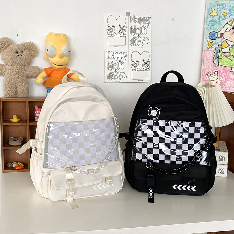 2024 nueva mochila de estilo universitario ventana transparente exterior mochila de estudiantes de escuela secundaria nueva mochila de gran capacidad