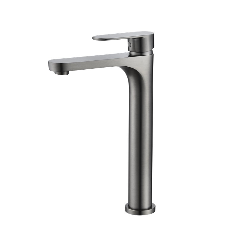 Toda la pistola de cobre, lavabo de baño simple y alto gris, grifo de agua fría y caliente, gabinete de baño, lavabo, grifo de una sola mano, hogar