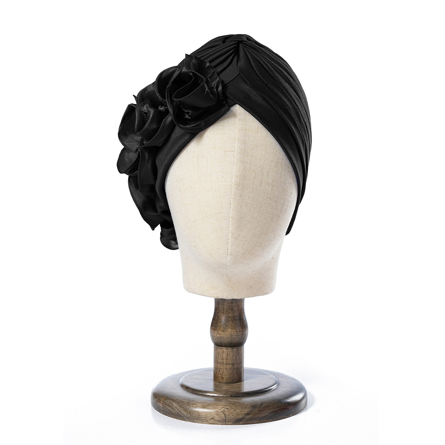 Cappello musulmano Cappello con fascia decorativa a fiori a fila laterale Cappello con fascia elastica plissettata Cappello etnico con fascia antivento_voghion.com