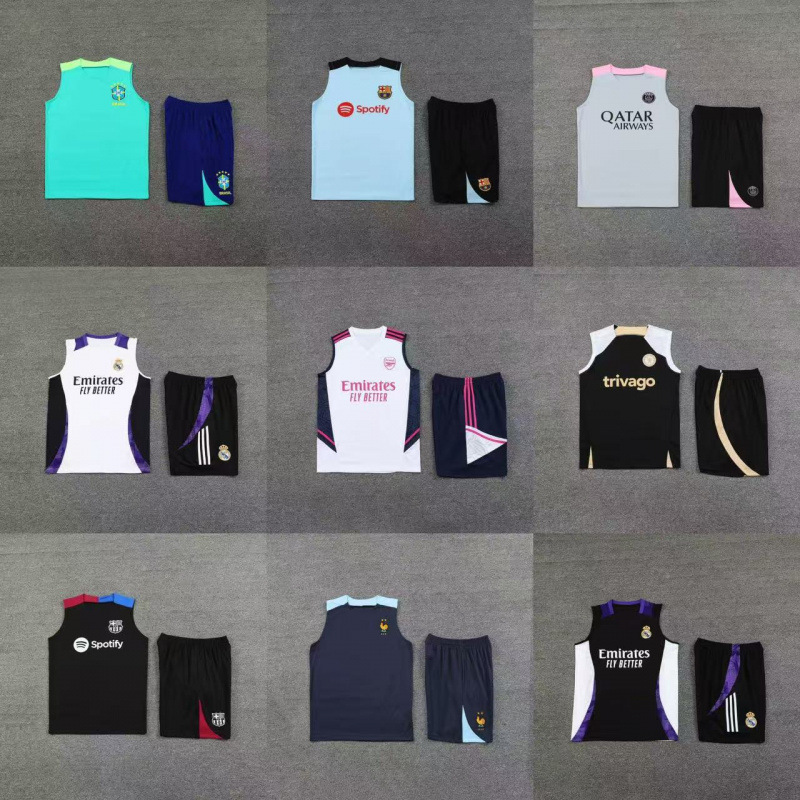 Wholesale Football Vests Training Uniforms Barcelona Arsenal Chelsea Juventus Real Madrid Brazil Training Jersey Set