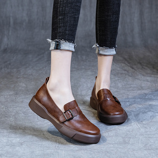 British Style Small Leather Shoes for Women 2025 Spring and Autum New Large Size Women's Shoes Rubber Retro Soft Sole Slip-On Flats Shoes