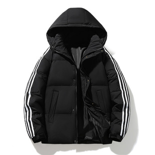 Down jacket men's and women's short hooded coat fashion brand popular couple wear di same style three bars thickened warm coat