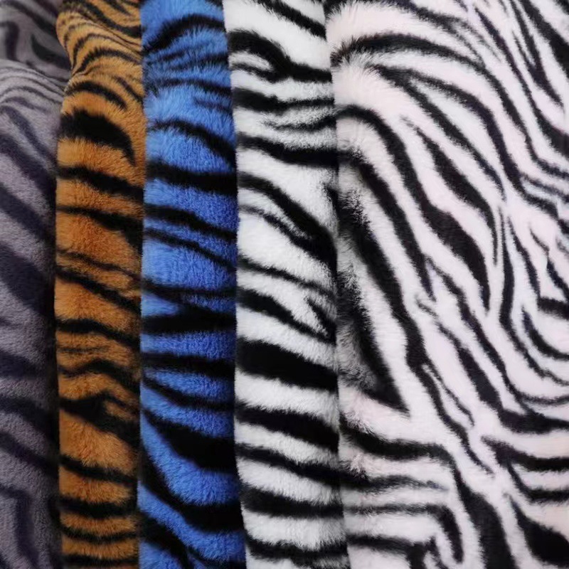 现货 兔毛斑马纹 虎纹 兔毛印花 小兔毛玩具鞋帽童装服装面料