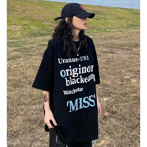 HELLO KOMA American retro printed lettered short-sleeved T-shirt women's national trend 2024 new fashion brand couple's shirt