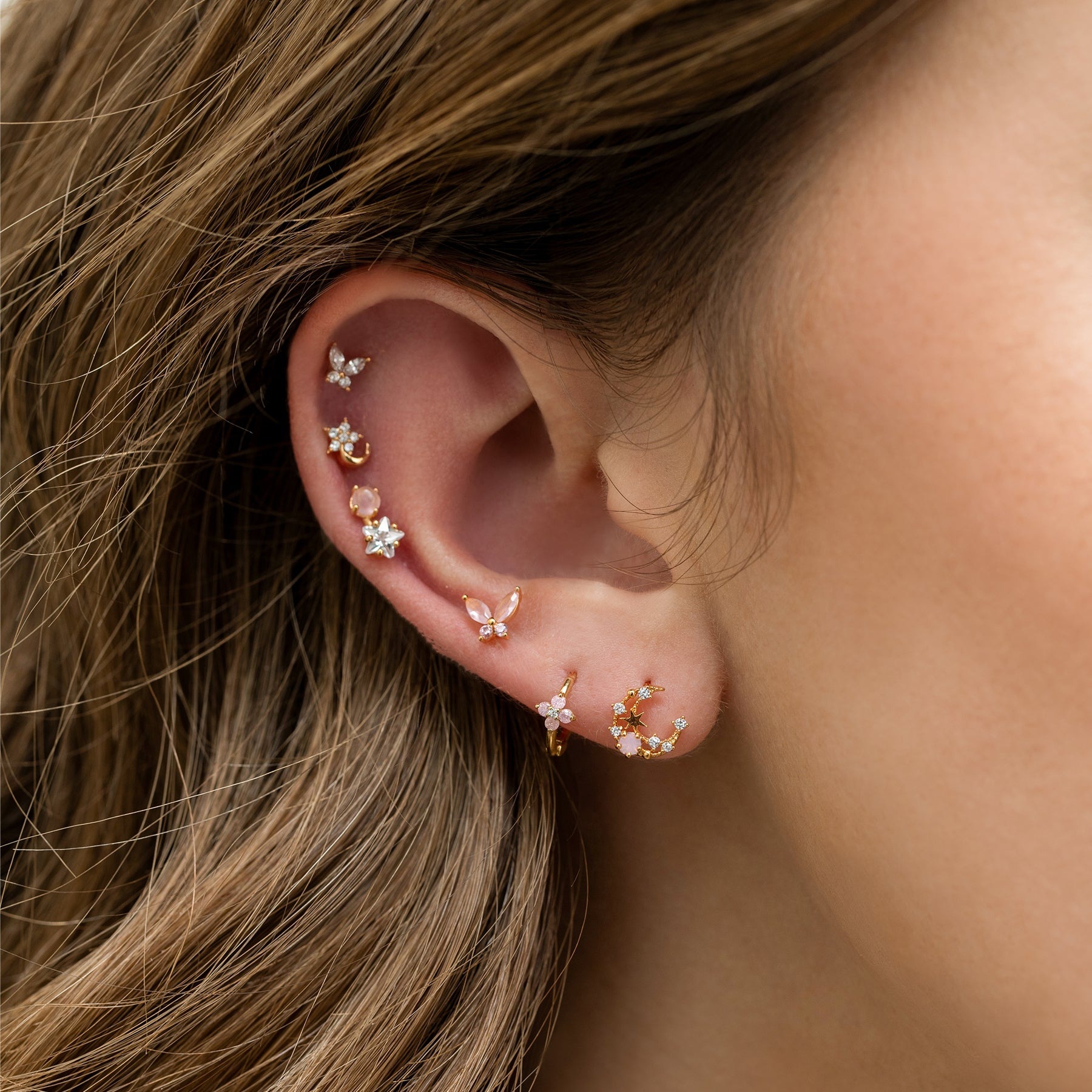 10g Weight Fashion Star Moon Butterfly Copper Inlay Zircon Earrings 1 Set