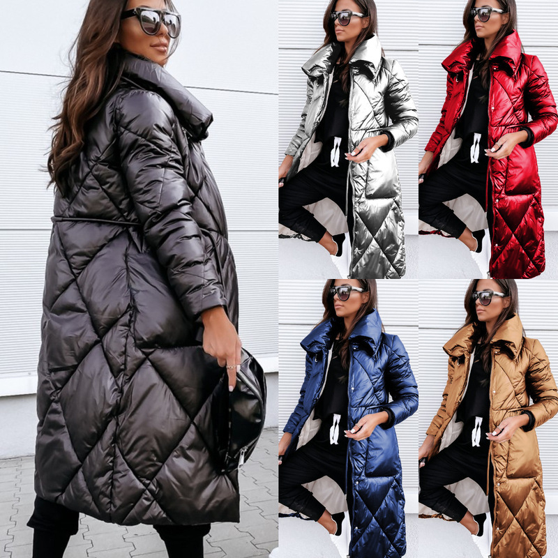 in stock Cross-border Foreign Trade Europe and the United States Bright Face Elegant Commuter Lapel Long Women's Top Zipper Long Cotton Clothes