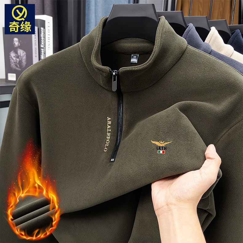 Wool Half-Zip Men's Sweatshirt 2025 Winter New Fashion Casual Fleece-Lined Thickeneded Warm Sweatshirt for Men