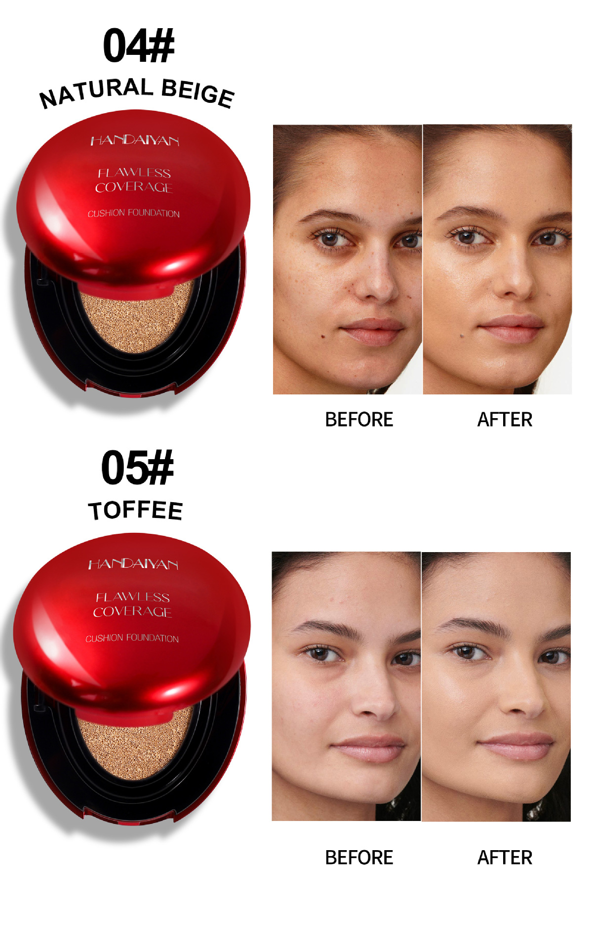 The cross-border foundation provides long-lasting concealer without smudge, and does not cause powder to stick on oily skin. The handaiyan red shell foundation does not come off undefined
