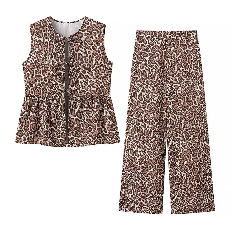 GraceChic GraceChic GraceChic 2024 Estate Nuovo Europeo e Americano Transfrontaliero Donna Set Gilet con Stampa Animalier + Pantaloni a Gamba Dritta 1957_voghion.com