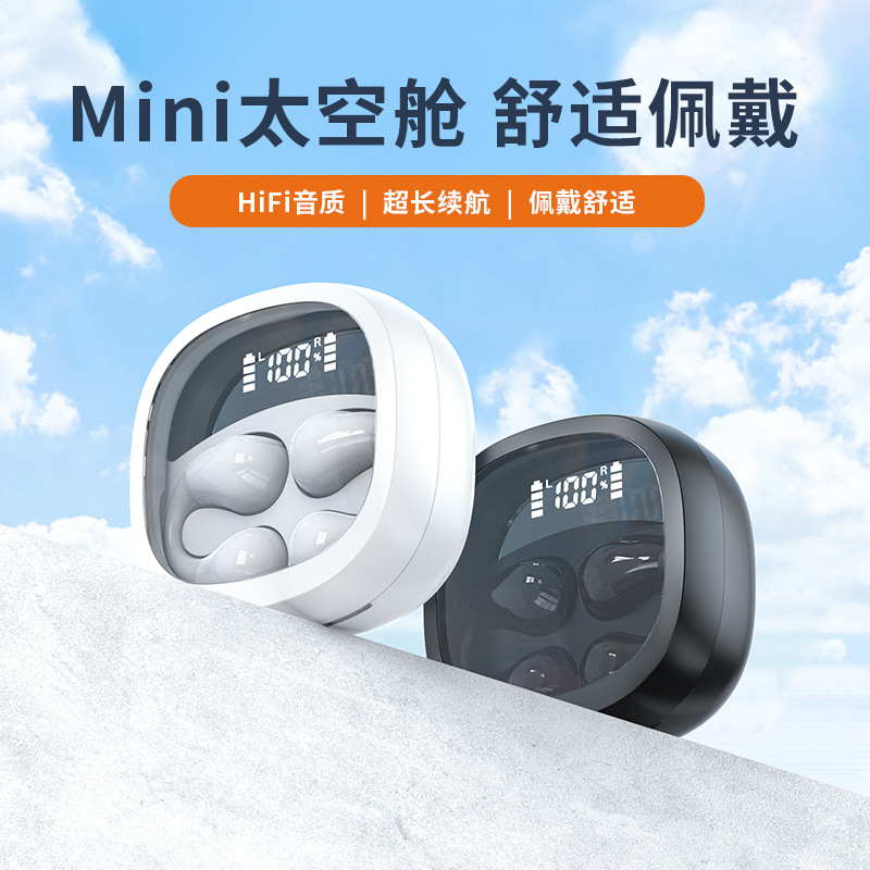 Cross-Border New Tws Bluetooth Headset with Digital Display Space Warehouse Painless Clip-On Ear Running Sports Mini Wireless Headset