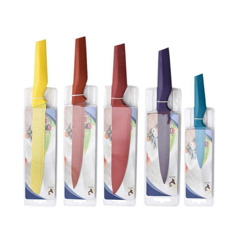 Juego de cuchillo de corte de verduras y carne de cocina doméstica cuchillo de pintura en aerosol de acero inoxidable mango de rombo de color conjunto de cuchillos de cinco piezas