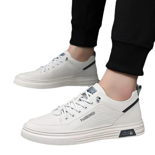 High-End Men's Fashion Casual Ultra-Soft Leather White Shoes, Men's Leather Shoes with Soft Soles, Non-Slip Platform Shoes, Lightweight and Elastic Shoes