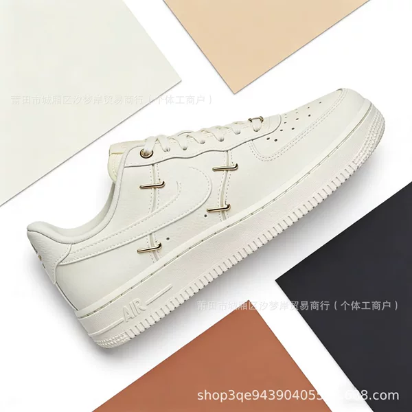 Original Air Force1 Air Force One Shoes for Men and Women, Sports Casual Sneakers, Pure White, Black and White, Valentine's Day, Year of the Horse