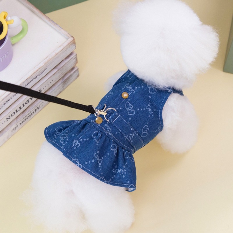 Hübsches Jeanskleid Für Kleine Hunde Und Katzen Mit Geschirr_voghion.com