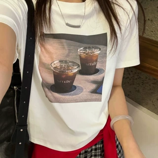 源头工厂40支棉（92%棉8%氨纶）夏季新款正肩短袖T恤女款印花上衣