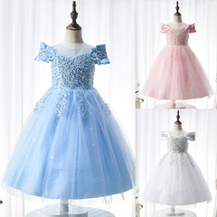 新款甜美風女童連衣裙小女孩節日晚宴女童裙子兒童無袖婚禮公主裙