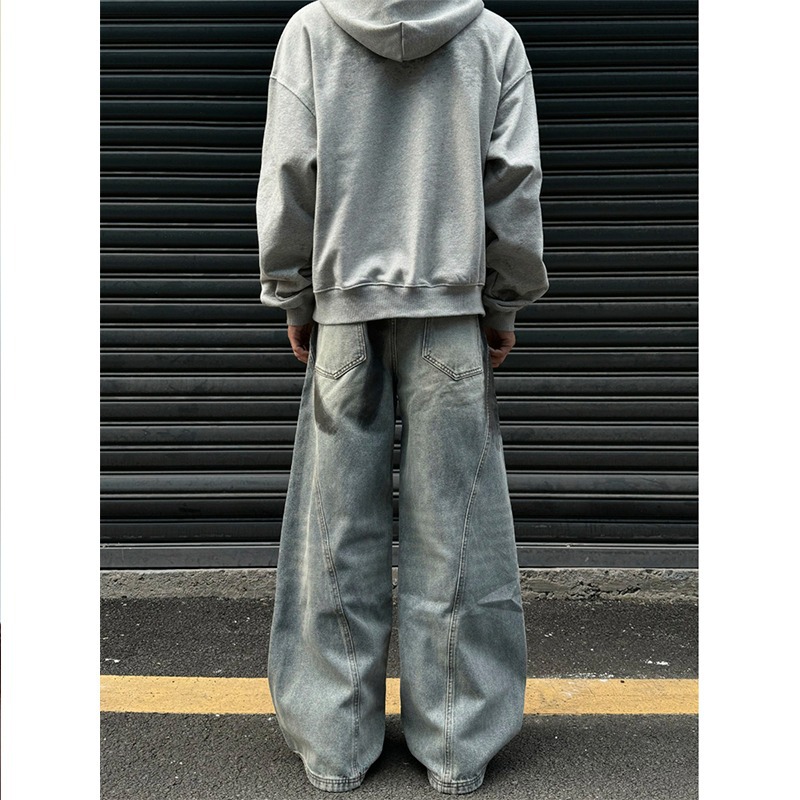 High Street Summer Retro Autumn Vibe Ink Splash Hole Jeans Loose Deconstructed Straight Wide Leg Long Pants_viptrois.com