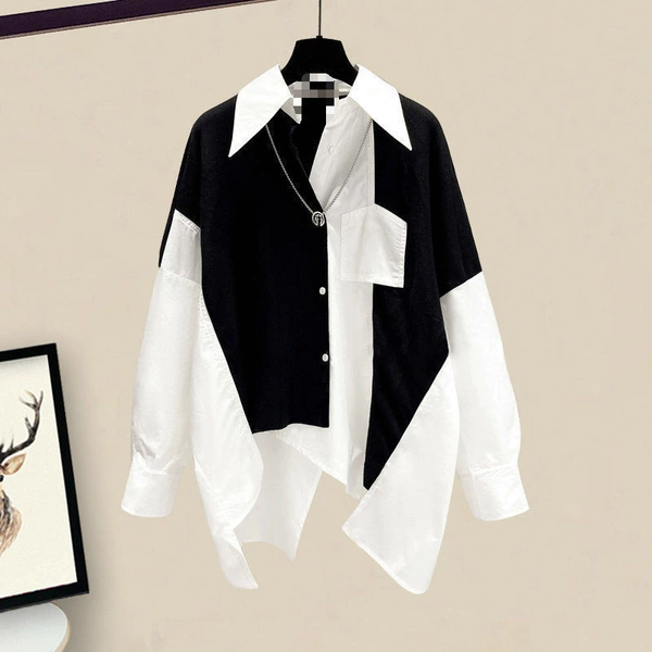 3069# black and white shirt single piece