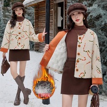 田园风羽绒服女2025冬装新款韩版短款小个毛呢刺绣拼接羽绒服外套